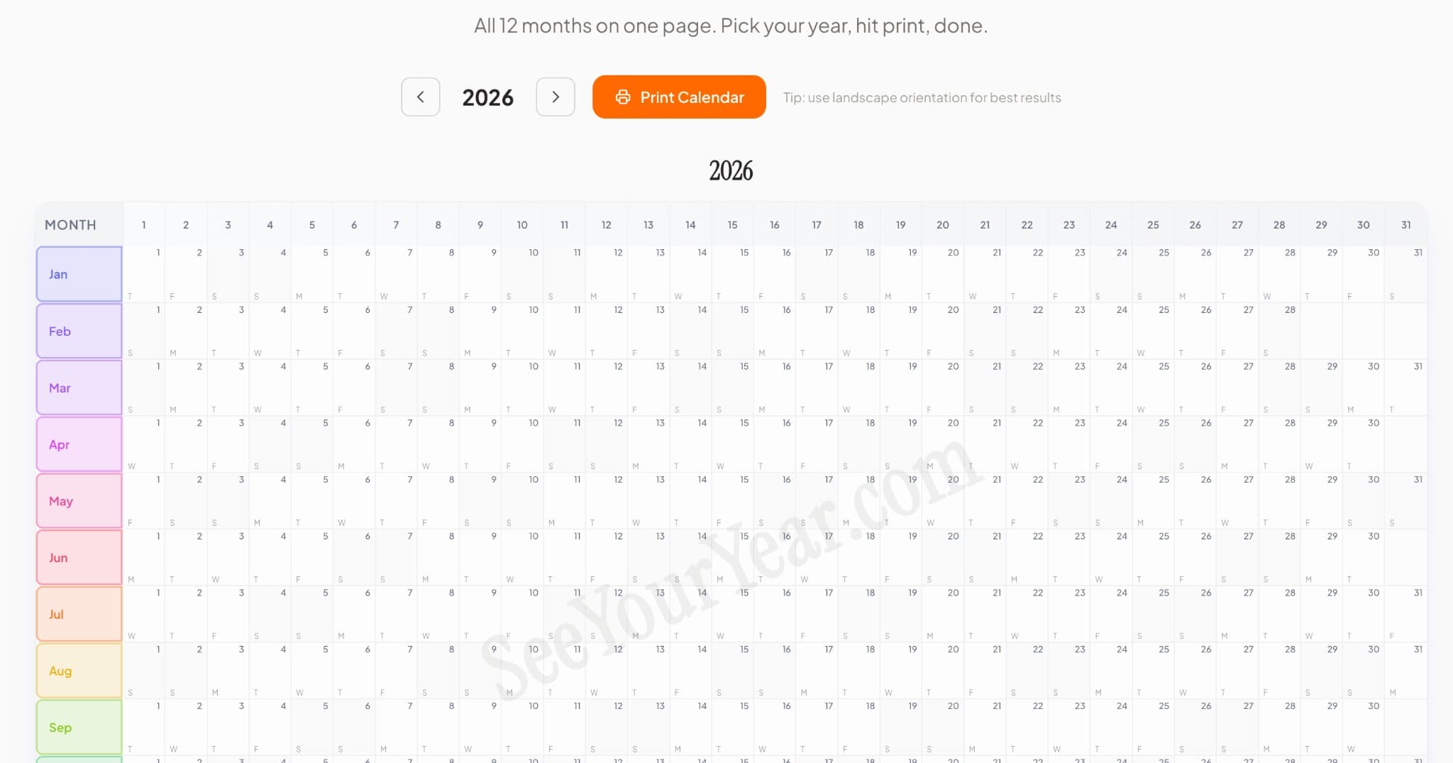 See Your Year — free printable year calendar